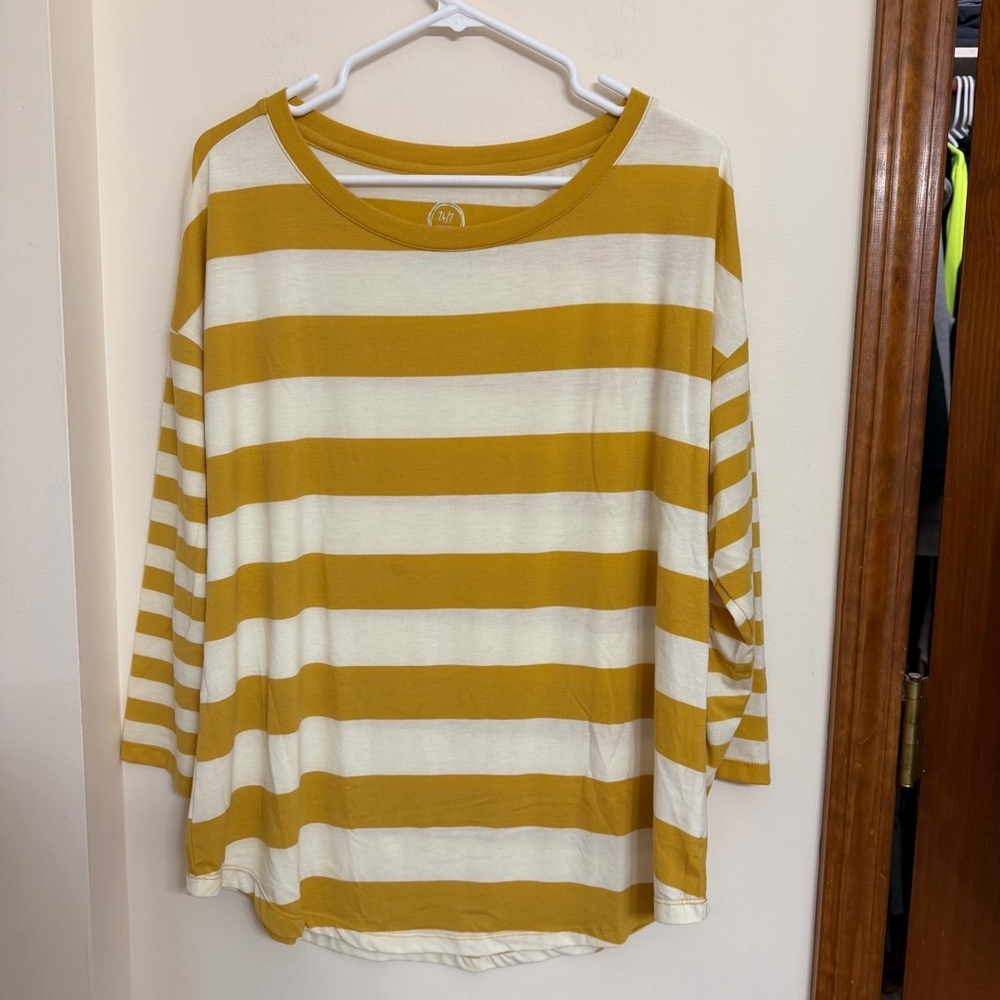 Maurices Mustard and White Striped Long Sleeve Top